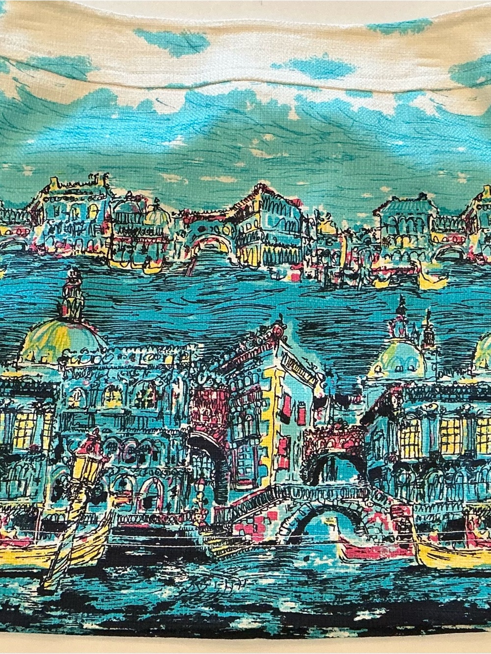 Talbots Venice Canal Gondola Print Cotton Blend Skirt Turquoise Size 12